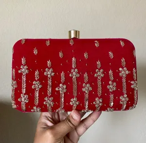 Mounishree Hot Pink Velvet Hand Embroidery Clutch