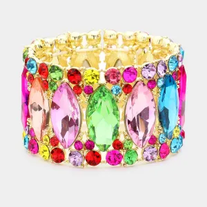 Multi Color Large Marquise Stoned Stretch Pageant Bracelet | Prom Jewelry | 515251
