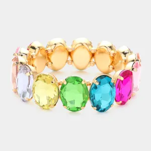 Multi-Color Oval Stone Stretch Pageant Bracelet | Prom Jewelry | 598417