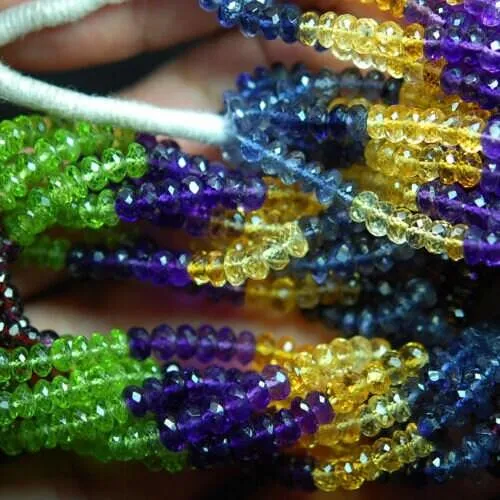 Multi Gemstone Faceted Rondelle Loose Gemstone Spacer Beads Strand 7" 5mm 6mm