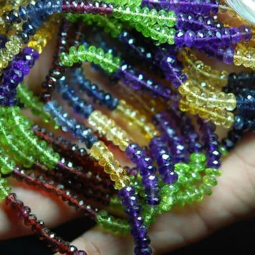 Multi Gemstone Faceted Rondelle Loose Gemstone Spacer Beads Strand 7" 5mm 6mm