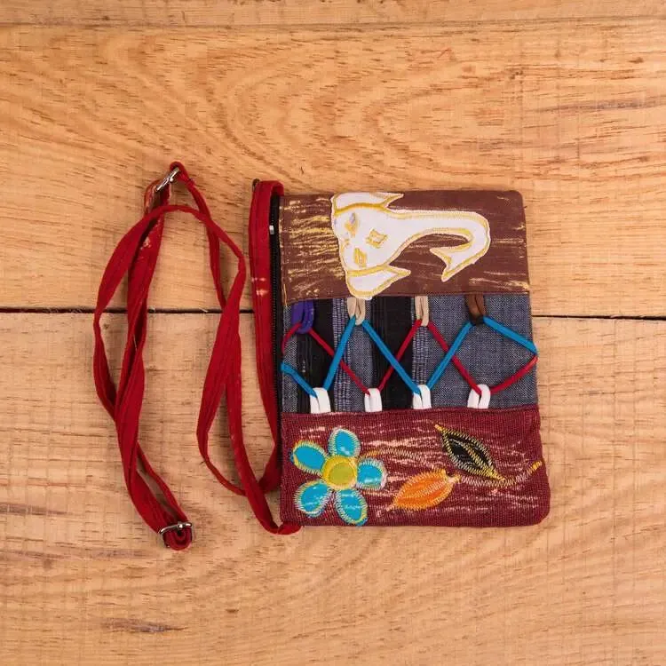 Multipurpose Double Zipper Floral Elephant Side Bag