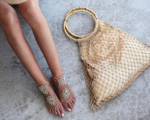My beachy side Aphrodite braided bamboo handle tote