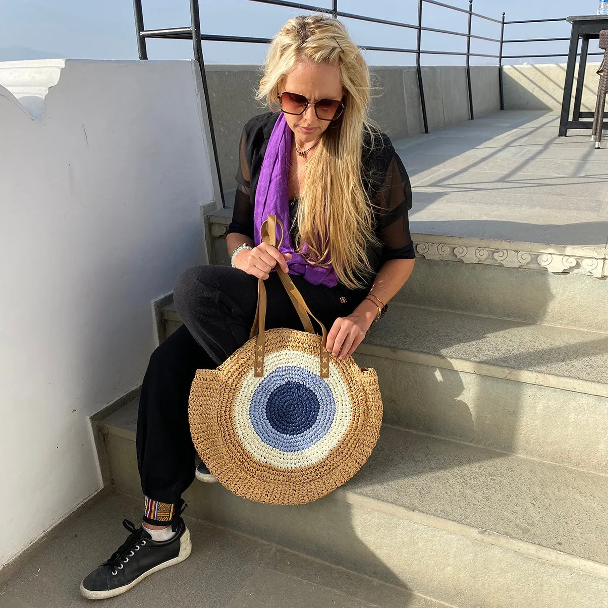 Natural Bag // Blue White Brown