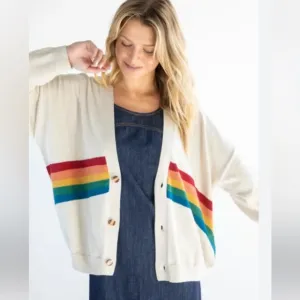Natural Life Live Happy Rainbow Sweater in Cream Size L/XL New Without Tags