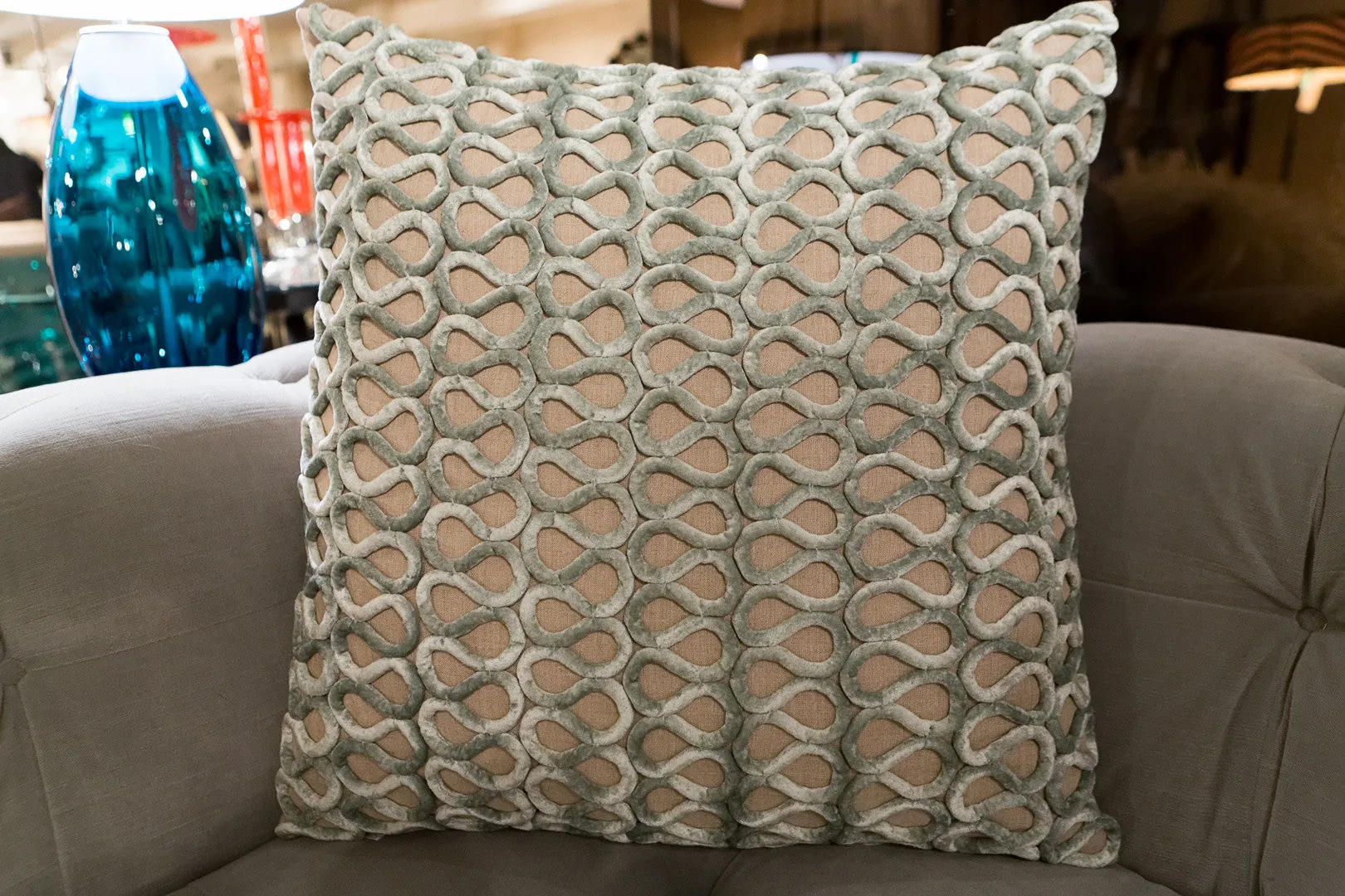 Natural Linen Aqua Velvet Loop - Callisto Home