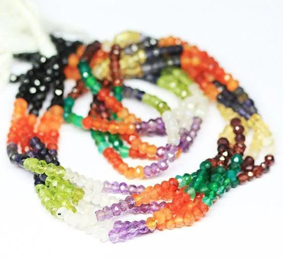 Natural Multi Color Multi Gemstone Faceted Rondelle Beads 4mm 13inches