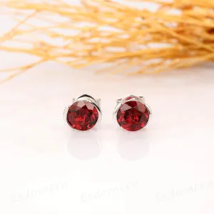 Natural Red Garnet Earrings, 1.60CTW Round Cut Garnet Earrings, 14k Solid White Gold