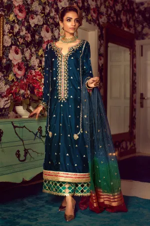 Navy Blue Velvet Pakistani Dress in Capri Kameez #PN570