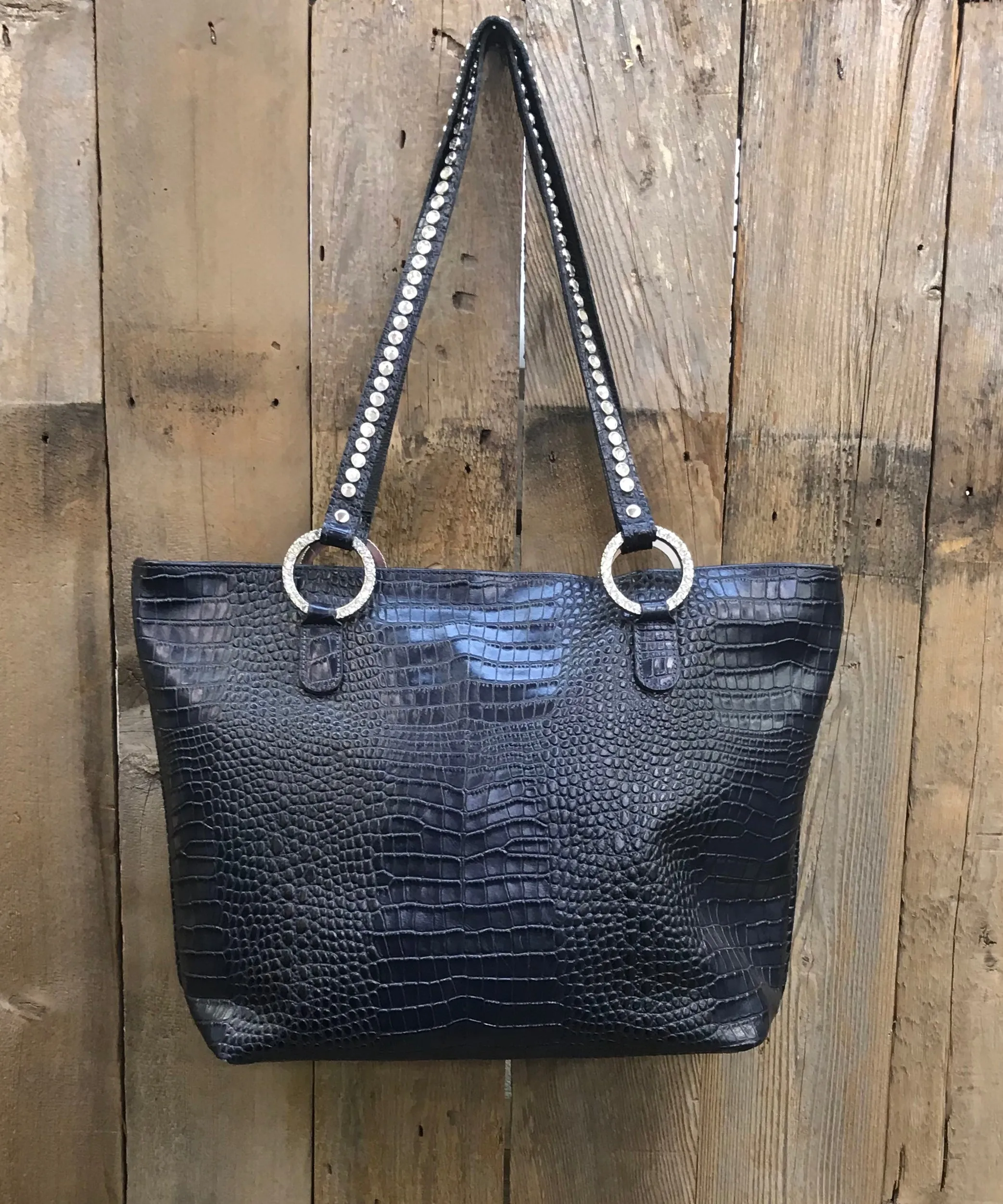 Navy Croc With Swarovski Crystals Handbag