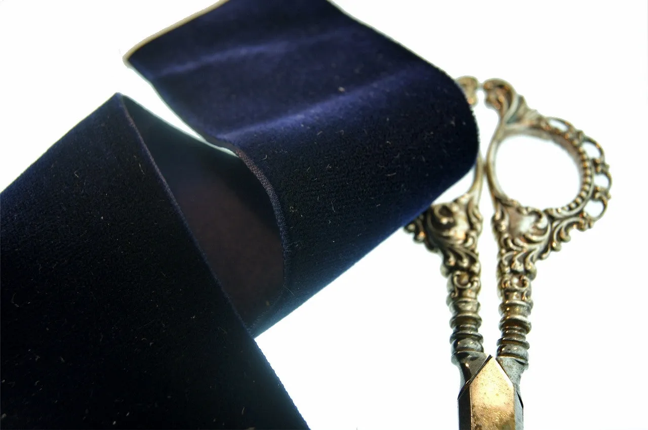 Navy Satn Back Velvet Ribbon Vintage from France 50mm
