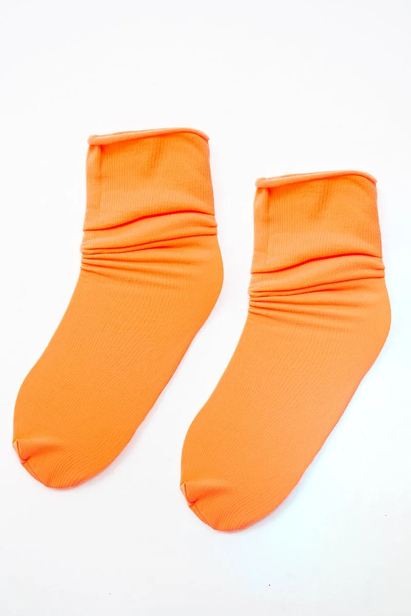 Neon Orange Rib Slouchy Tube Socks - Evangelina