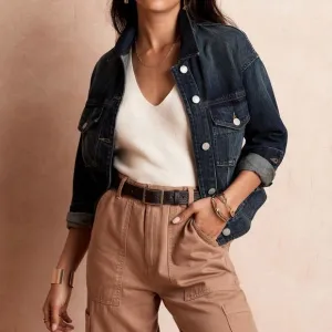 NEW Banana Republic Factory Oversized Denim Jacket Blue Jean Indigo Boxy Women M