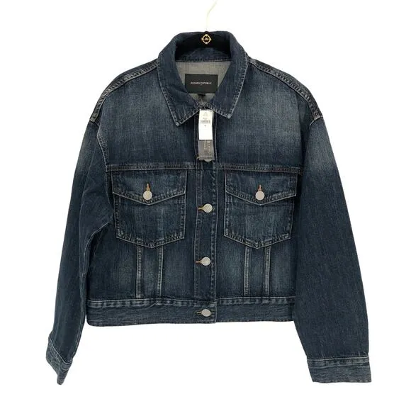 NEW Banana Republic Factory Oversized Denim Jacket Blue Jean Indigo Boxy Women M