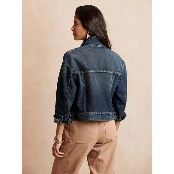 NEW Banana Republic Factory Oversized Denim Jacket Blue Jean Indigo Boxy Women M