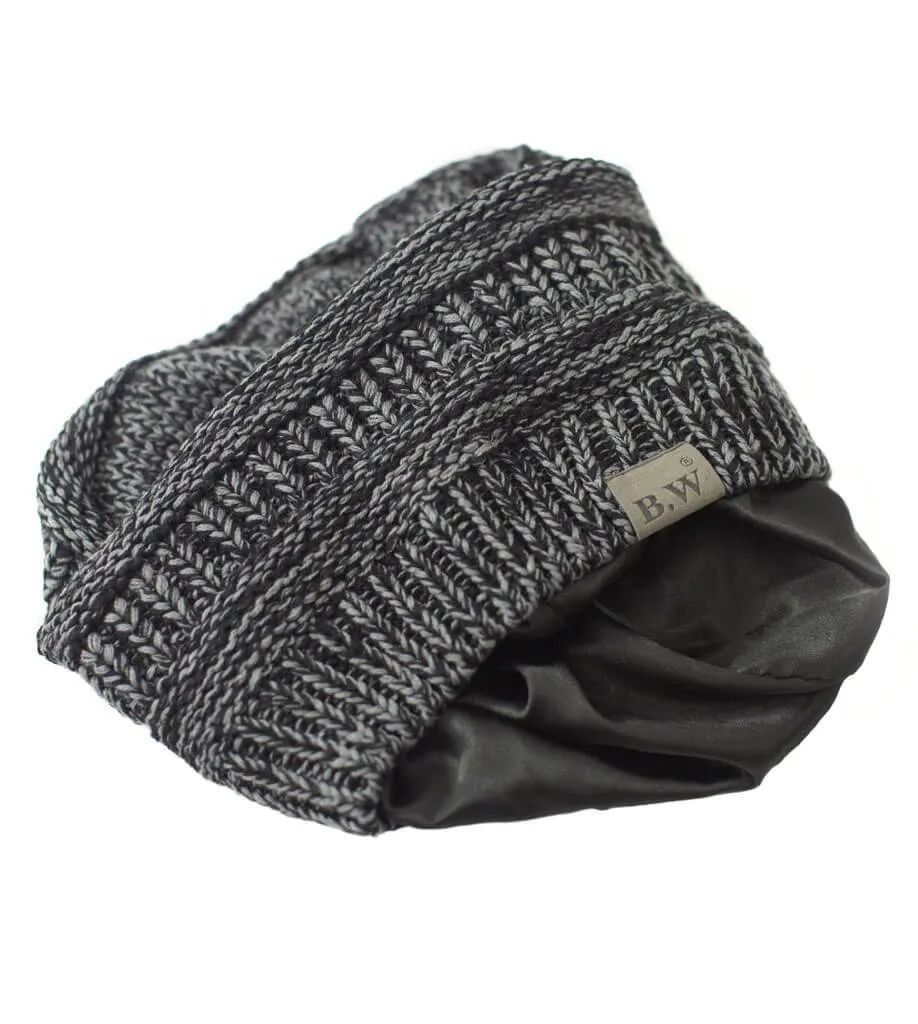 New Beautifully Warm Slouchy Beanie! Satin Lined, Charcoal, One Size! B.W. Logo, Great Quality! Retails $46 