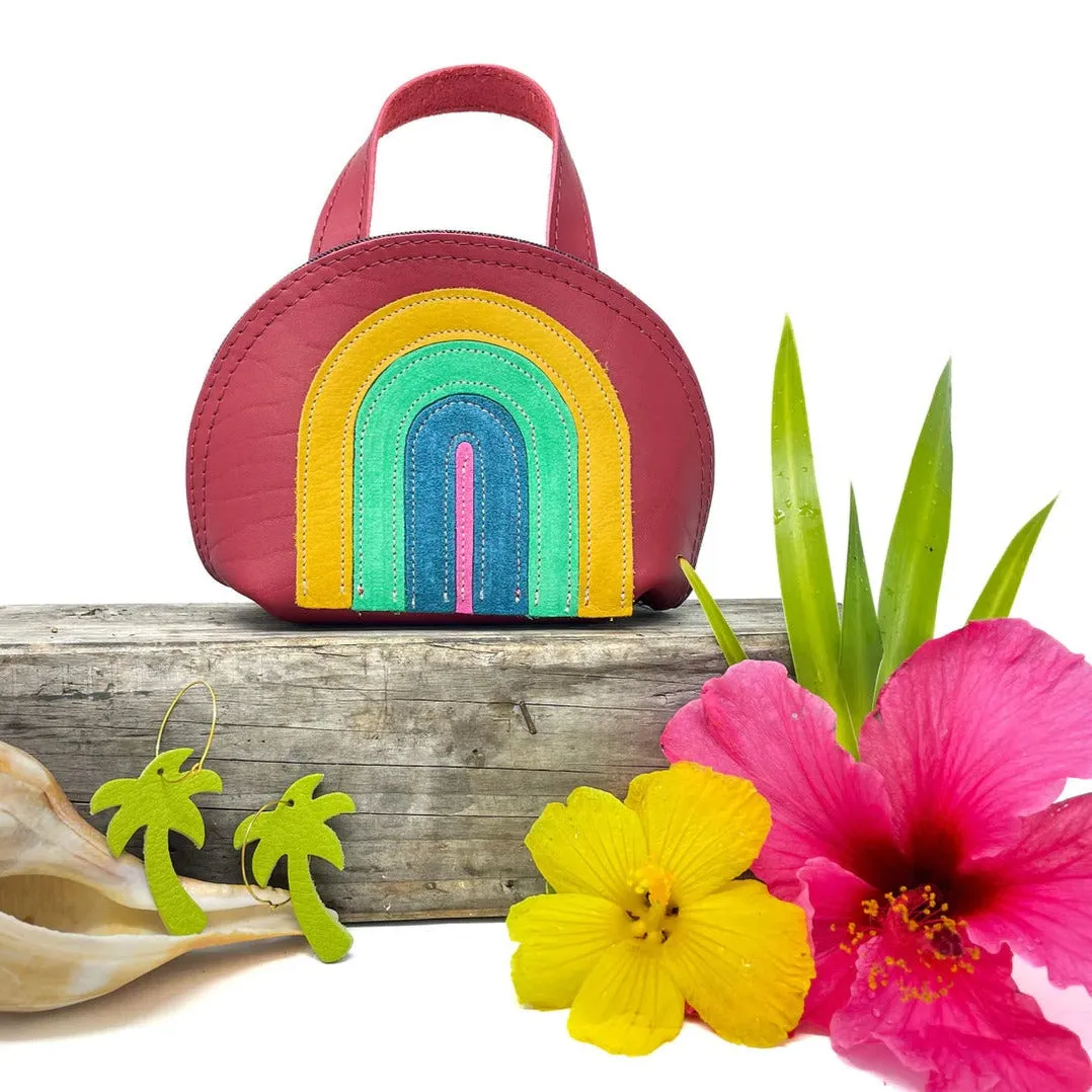 NEW! L Rainbow DJ Leather Crossbody Bag in Ruby by Vicki Jean Leather Design Co.