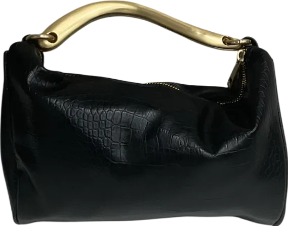 Next Black Croc Effect Handbag with gold sculptural handle
