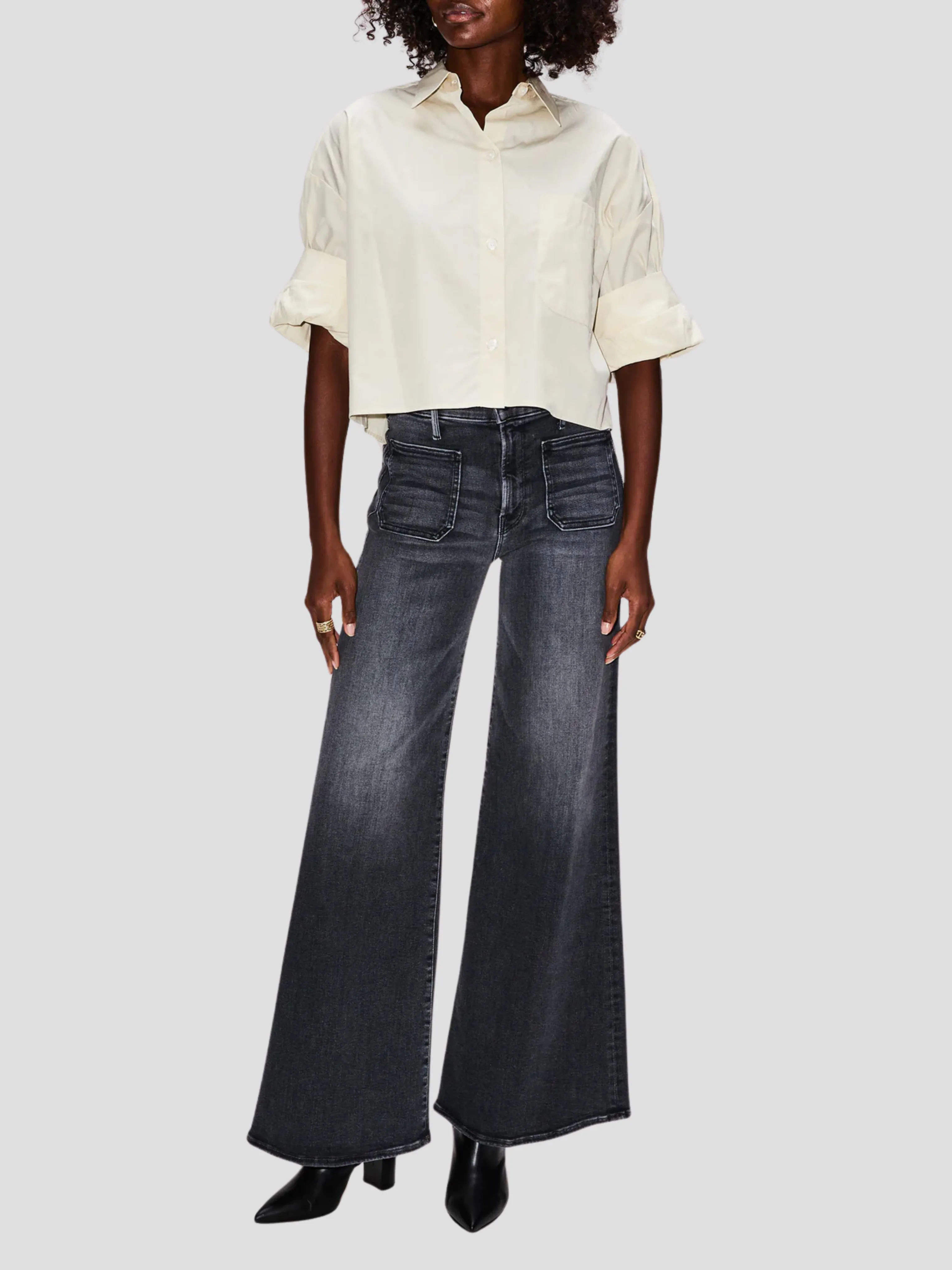Next Ex Cotton Cropped Shirt in Silver Green