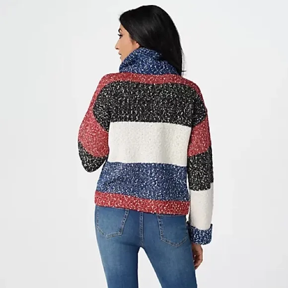 NWT GILI Multi Yarn Striped Oversized Turtleneck
