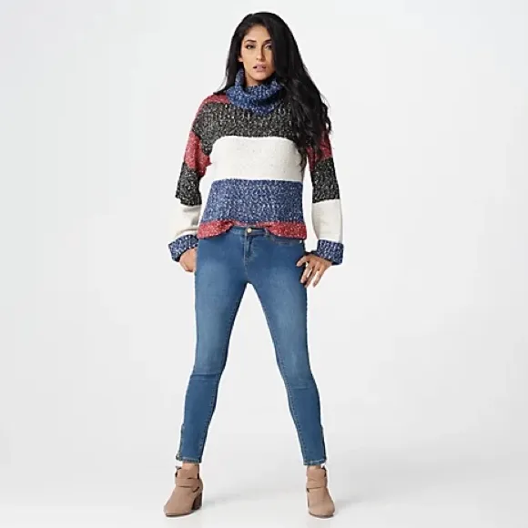 NWT GILI Multi Yarn Striped Oversized Turtleneck