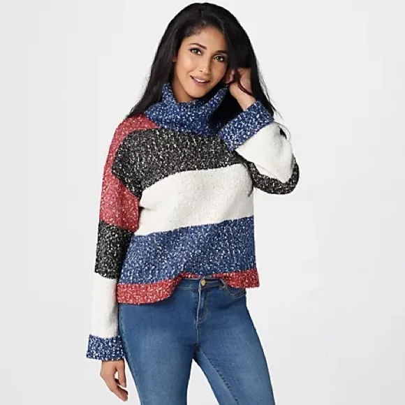 NWT GILI Multi Yarn Striped Oversized Turtleneck