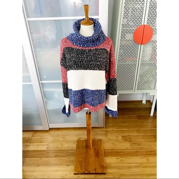 NWT GILI Multi Yarn Striped Oversized Turtleneck