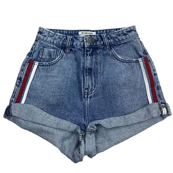 ONE X ONETEASPOON Bandits High Waisted Slim Fit Cuffed Hem Denim Short Sz 23