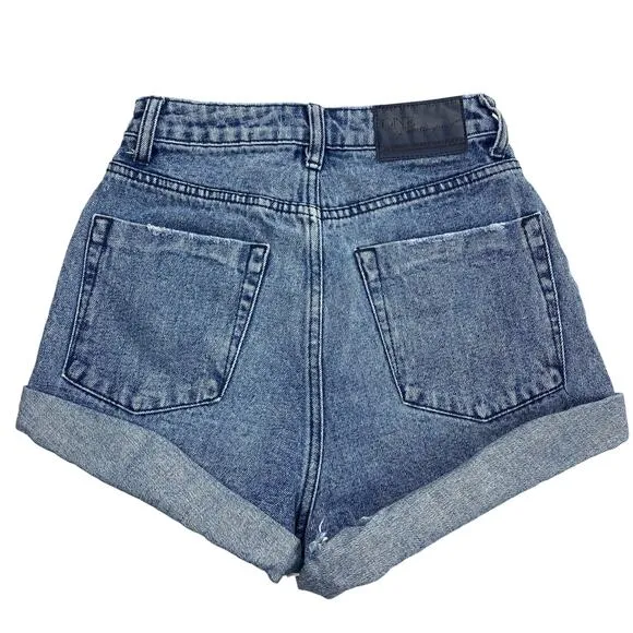 ONE X ONETEASPOON Bandits High Waisted Slim Fit Cuffed Hem Denim Short Sz 23