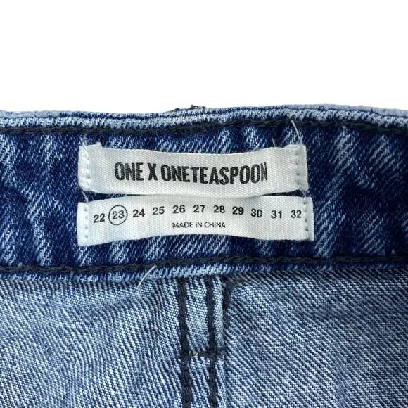 ONE X ONETEASPOON Bandits High Waisted Slim Fit Cuffed Hem Denim Short Sz 23