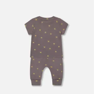 Organic Cotton Short Sleeve Top   Evolutive Pant Set, Pixel Dog