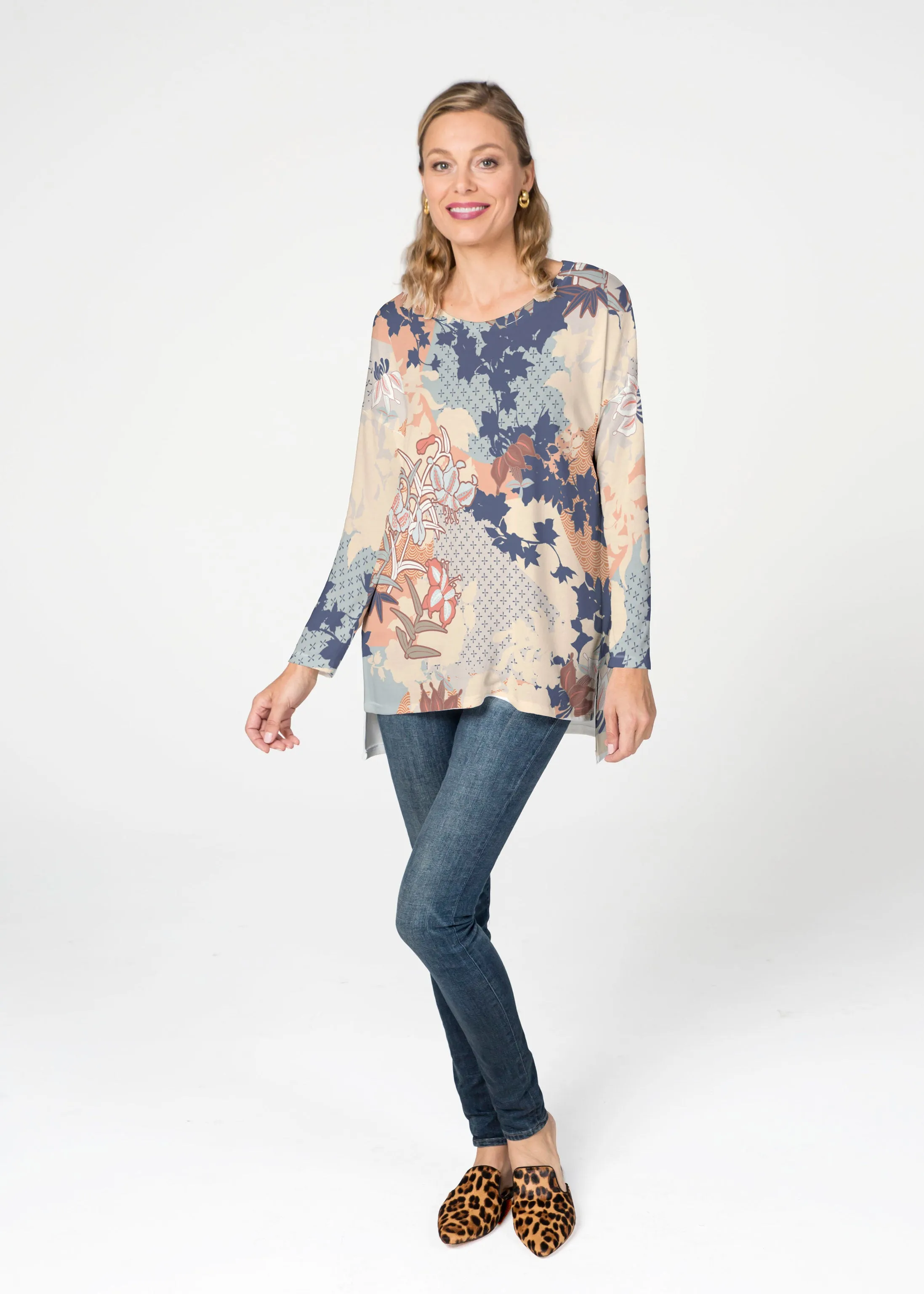 Oriental Floral (7868) ~ Slouchy Butterknit Top
