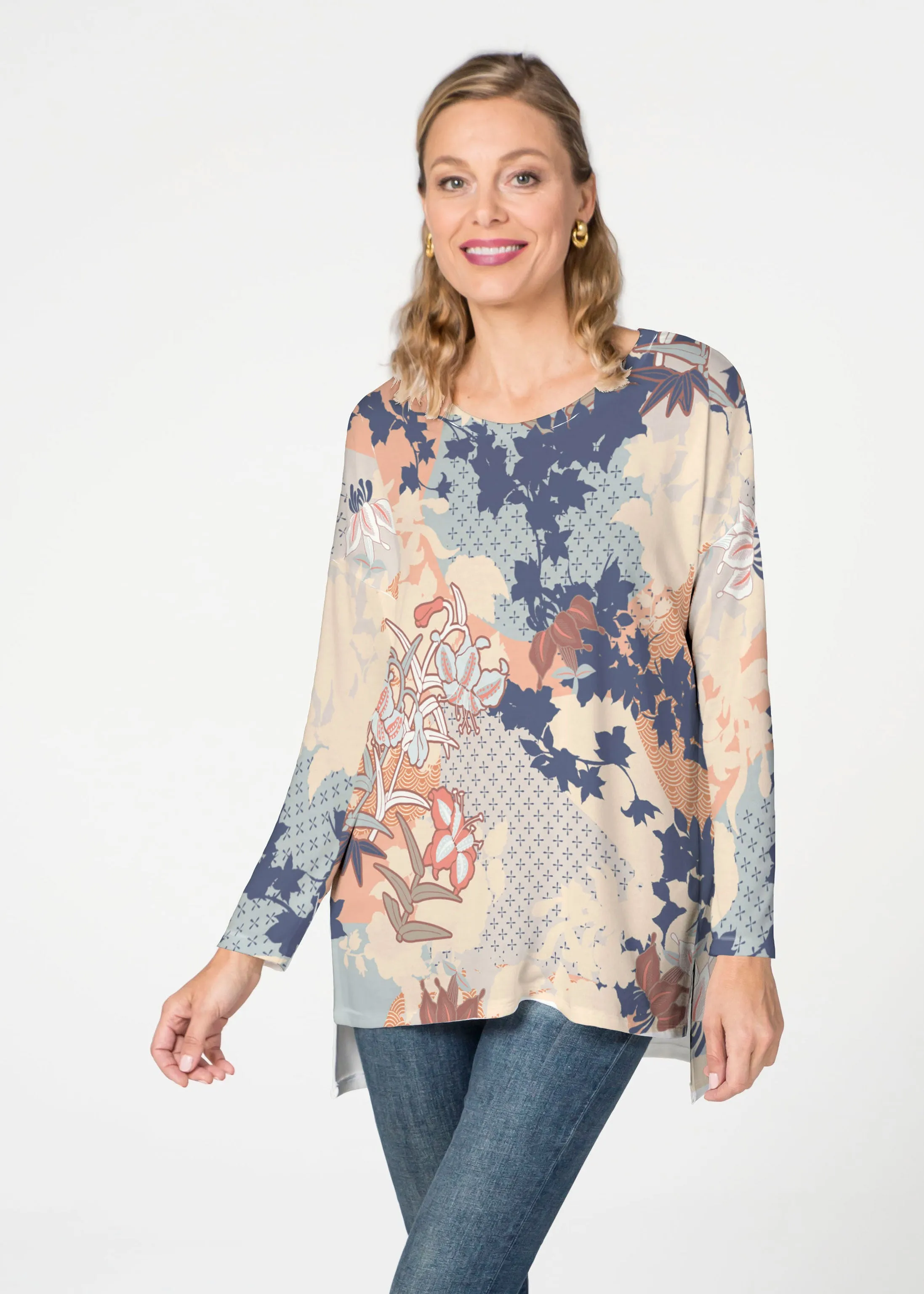 Oriental Floral (7868) ~ Slouchy Butterknit Top