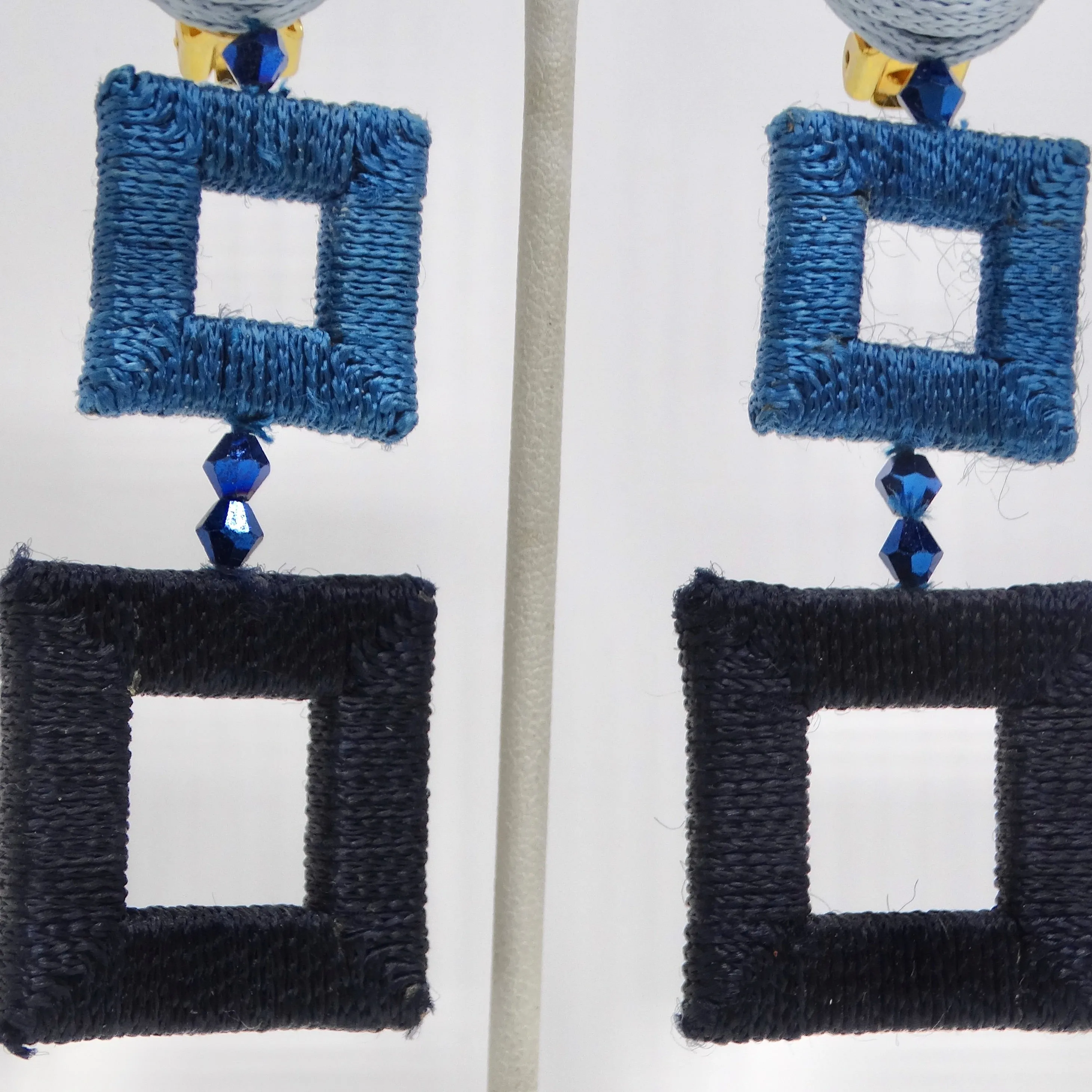 Oscar De La Renta Silk-Wrapped Double-Square Clip-On Earrings