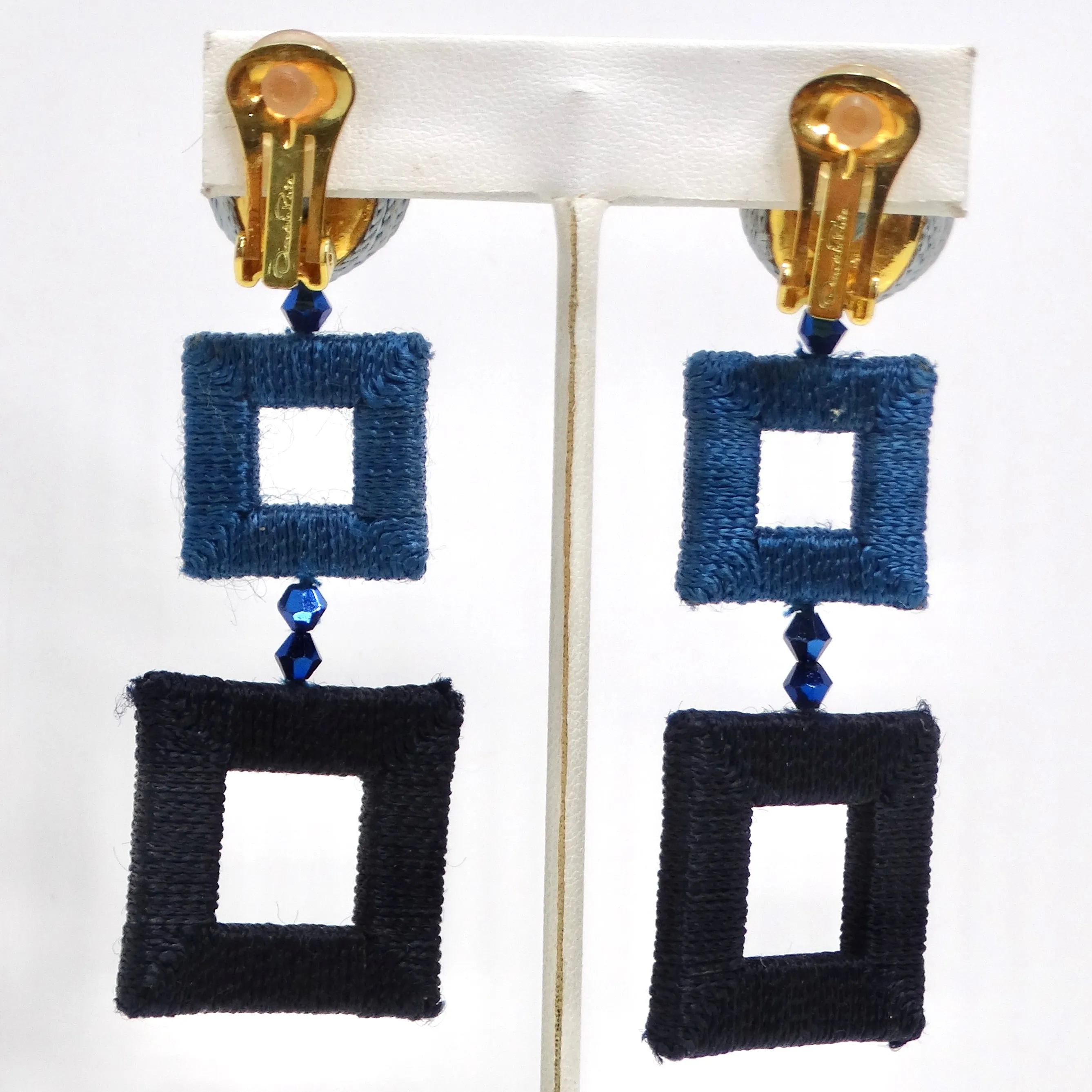 Oscar De La Renta Silk-Wrapped Double-Square Clip-On Earrings