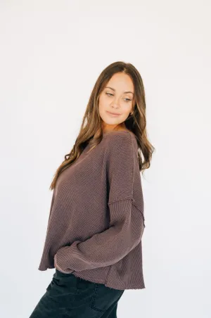 Oversized Waffle Round Hem Long Sleeve - Plum