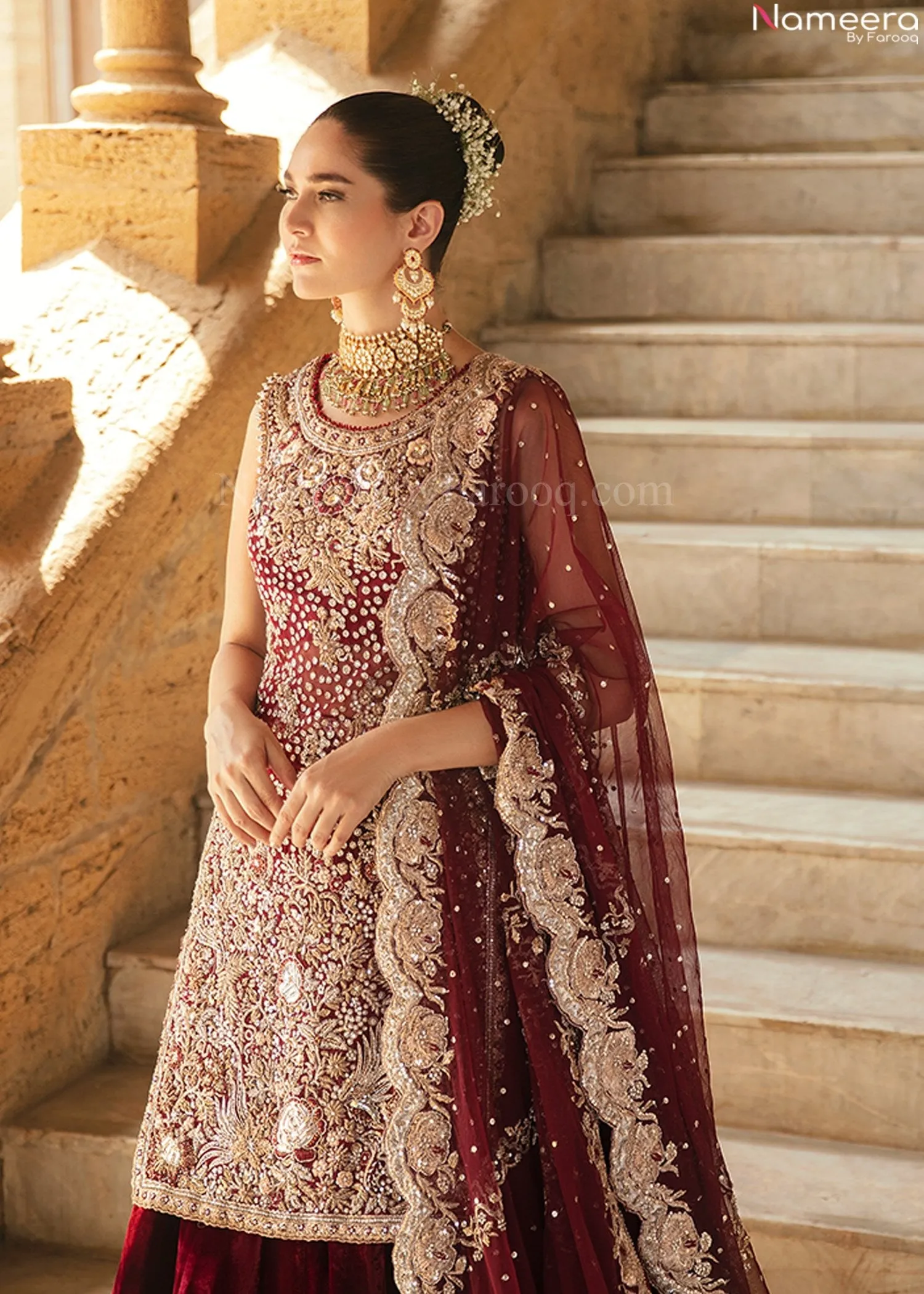 Pakistani Embellished Velvet Bridal Lehenga Shirt #BN961