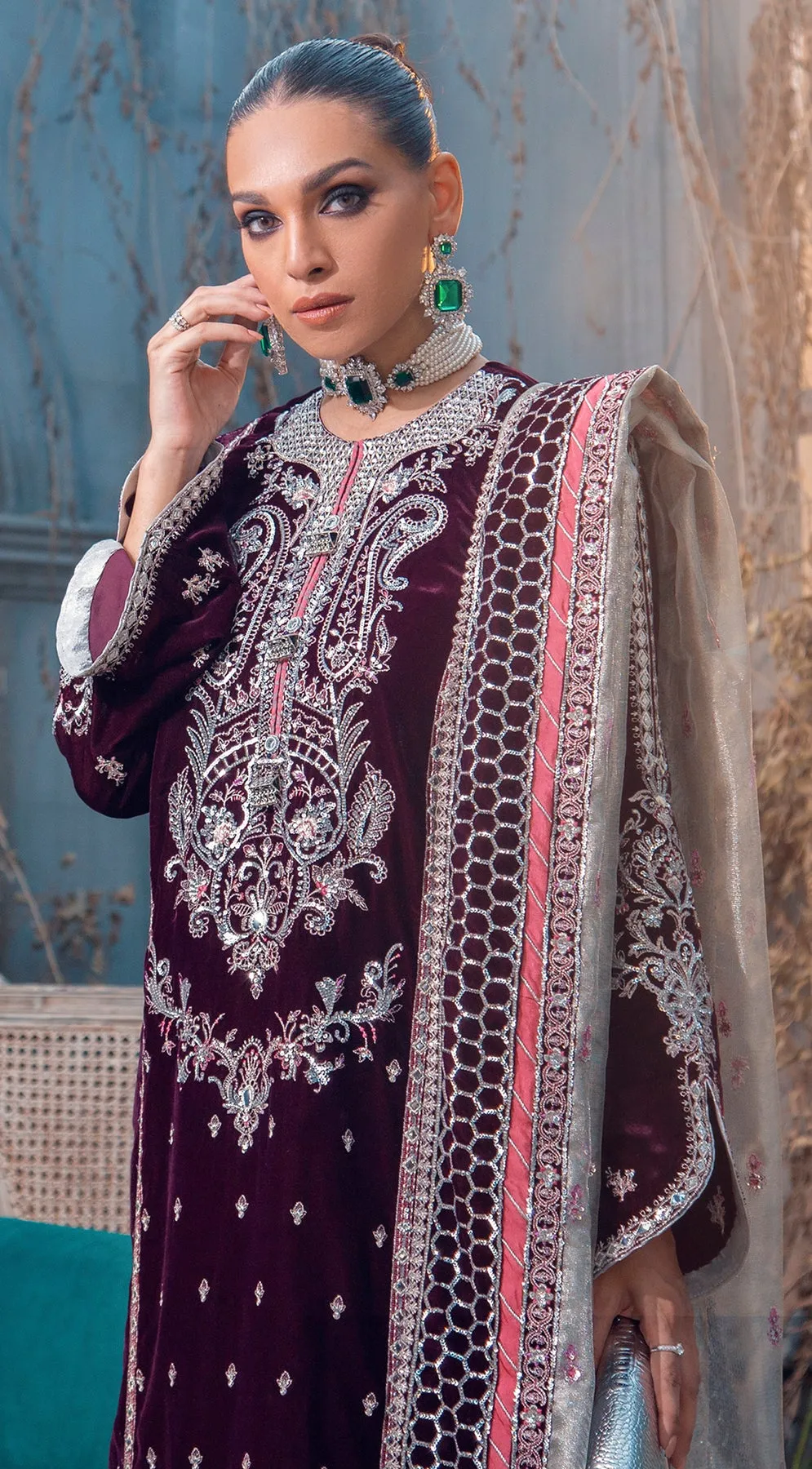 Pakistani Velvet Salwar Kameez for Wedding Party #PN560