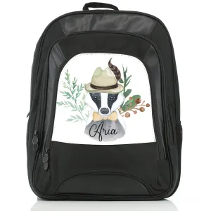 Personalised Rucksack with Badger Feather Hat and Cute Text