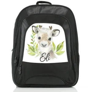 Personalised Rucksack with Christmas Reindeer Deer Green Leaves and Cute Text