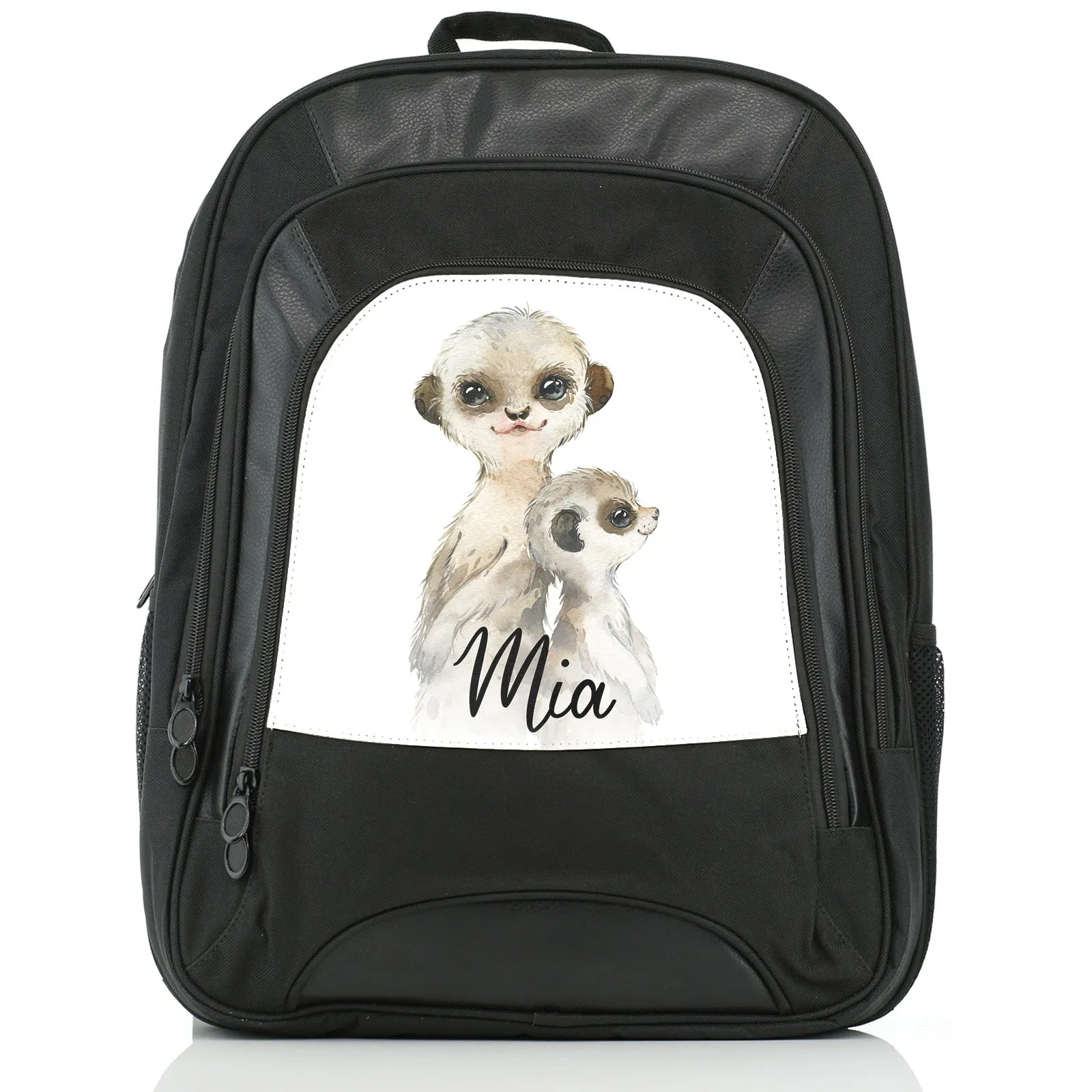 Personalised Rucksack with Meerkat Baby and Adult and Cute Text
