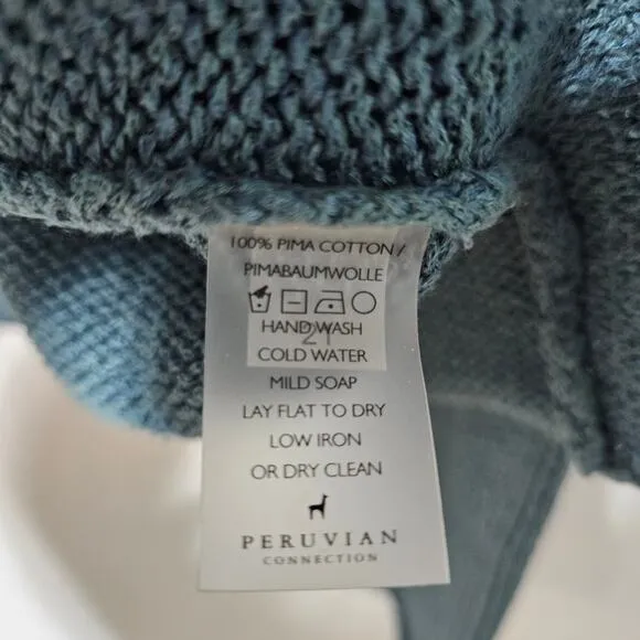 Peruvian Connection Sage Green 100% Pima Cotton Long Sleeve Knit Boxy Medium
