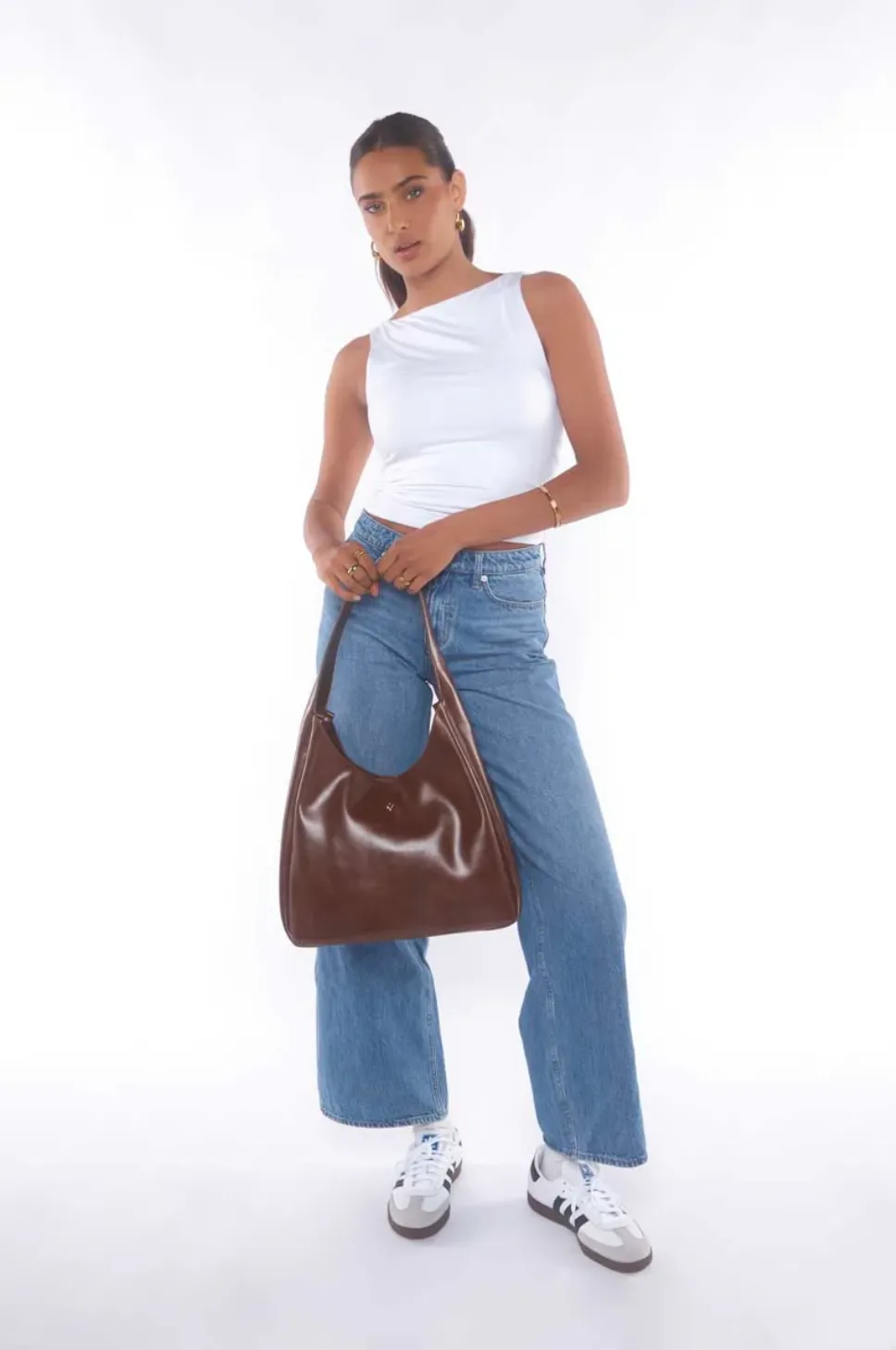 PETA   JAIN STORMI SLOUCH TOTE - CHOCOLATE PU/GOLD