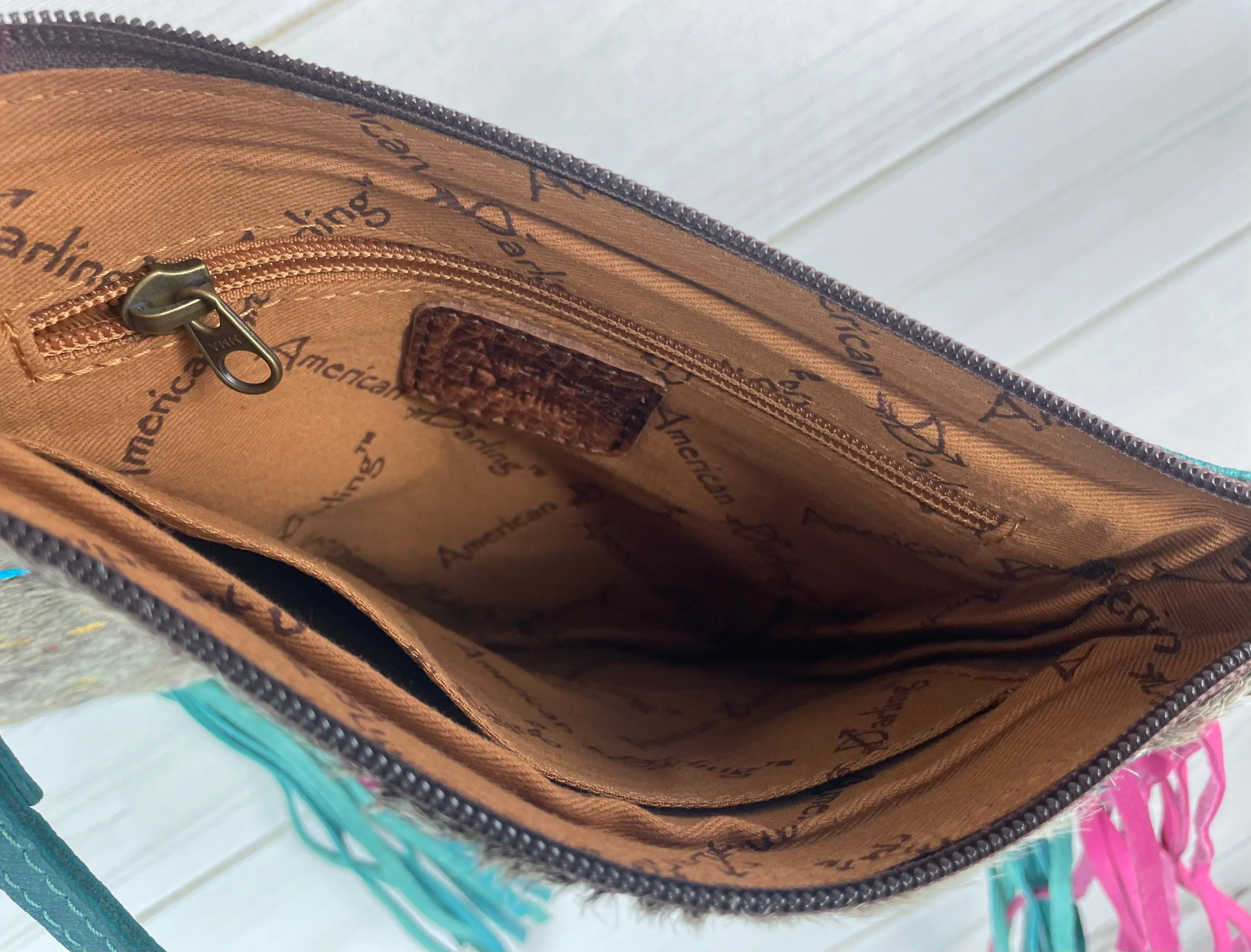 Pink & Turquoise Confetti Hide Leather Fringe Handbag