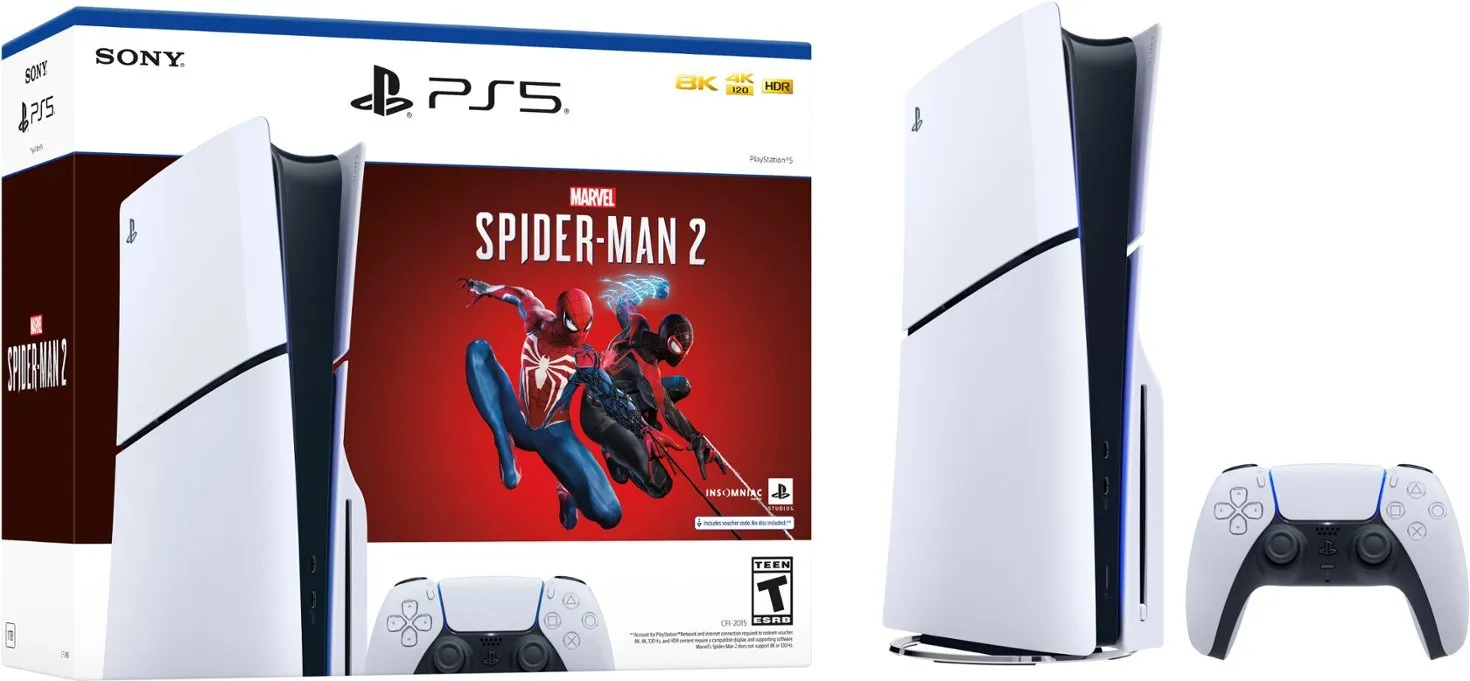 PlayStation 5 Console – PS5 Slim 1TB Disc – Marvel's Spider-Man 2 Bundle (Full Game Download Included)