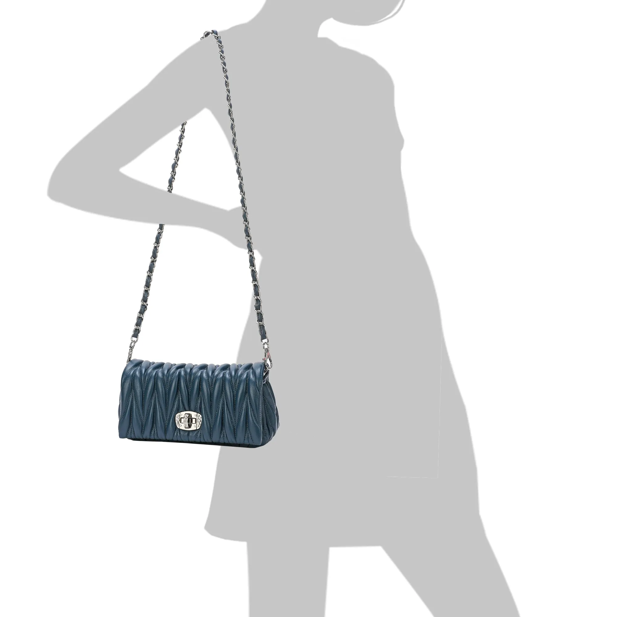Pleated Sheepskin Shoulder Bag