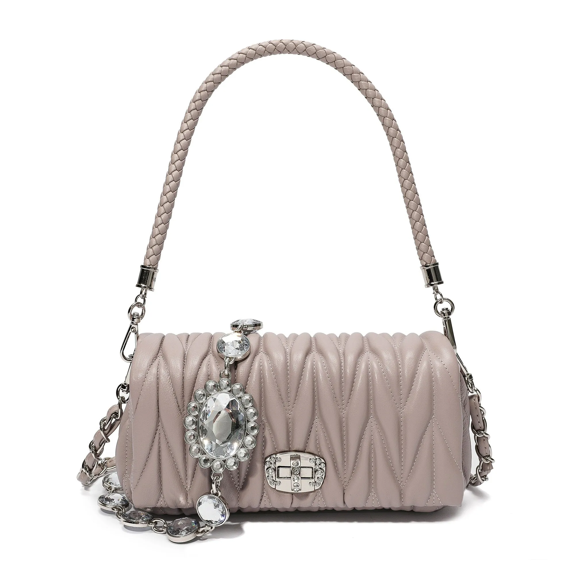 Pleated Sheepskin Shoulder Bag