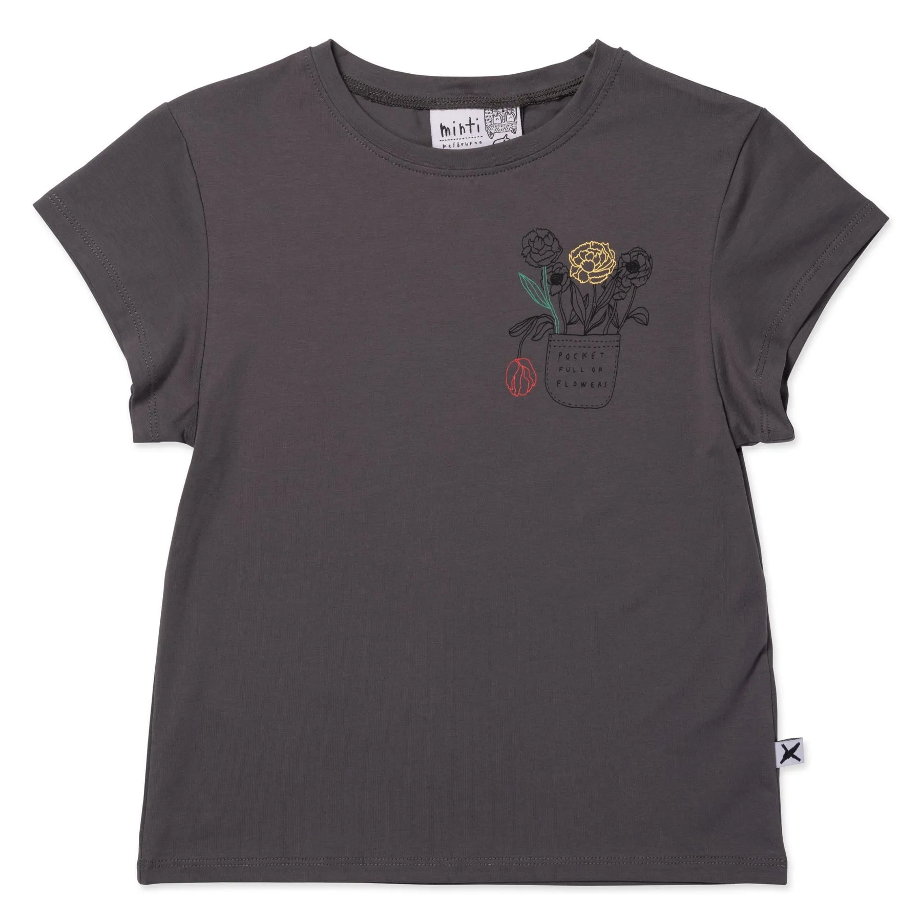 Pocket Of Flowers Tee- Dark Grey