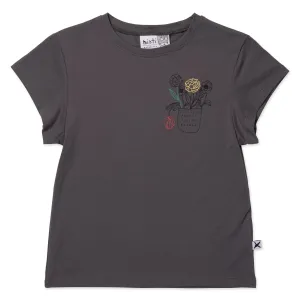 Pocket Of Flowers Tee- Dark Grey