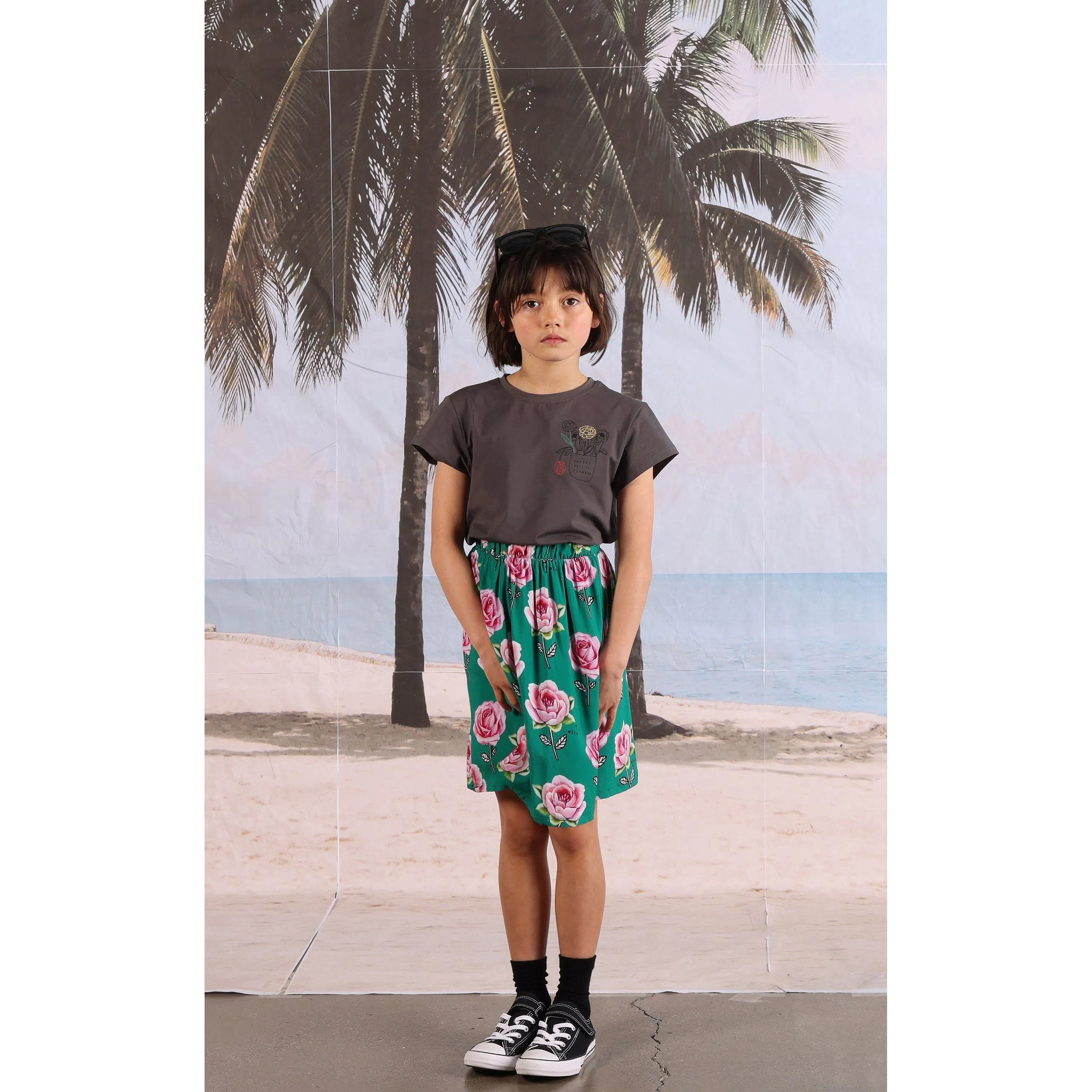 Pocket Of Flowers Tee- Dark Grey